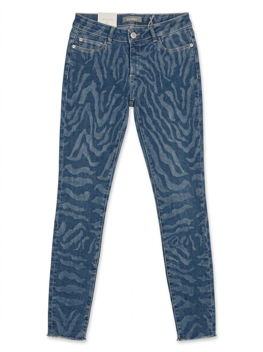 Girls BRANDED' Blue Zebra Print Skinny Fit Stretch Jeans with Frayed Hems| SM GARMENTS