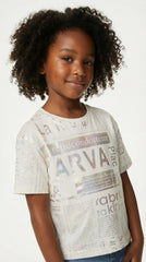 M&S Girls Foil Print Graphic White Crew Neck T Shirt
