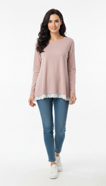 SPF WOMENS ROUND NECK LACE HEM FULL SLEEVED T SHIRT