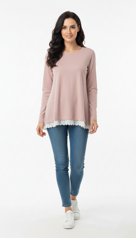 SPF WOMENS ROUND NECK LACE HEM FULL SLEEVED T SHIRT