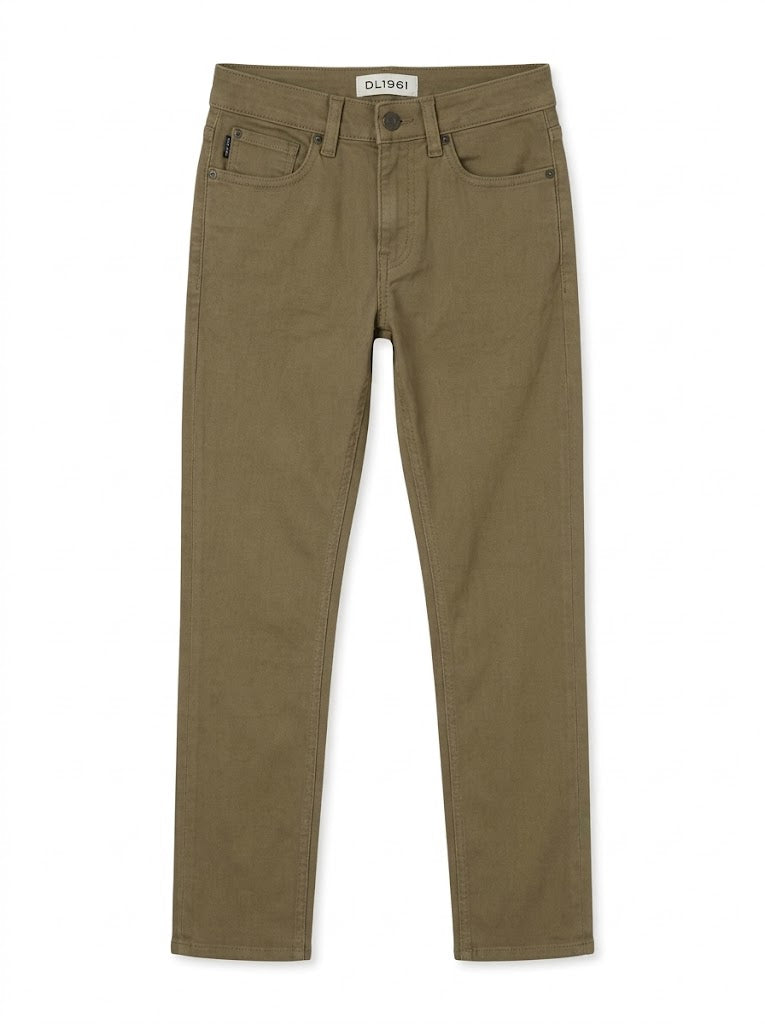 Boys' Olive Khaki Green Slim Fit Stretch Denim Jeans
