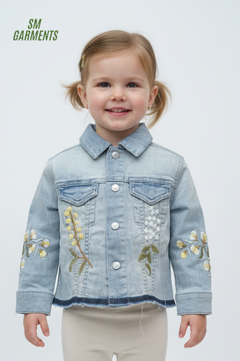 GIRLS FLORAL EMBRIODED DENIM JACKET