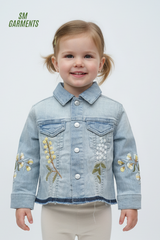 GIRLS FLORAL EMBRIODED DENIM JACKET