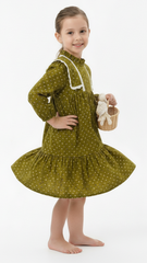 J.MILLI Girls Green Printed Dress