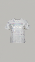 M&S Girls Foil Print Graphic White Crew Neck T Shirt