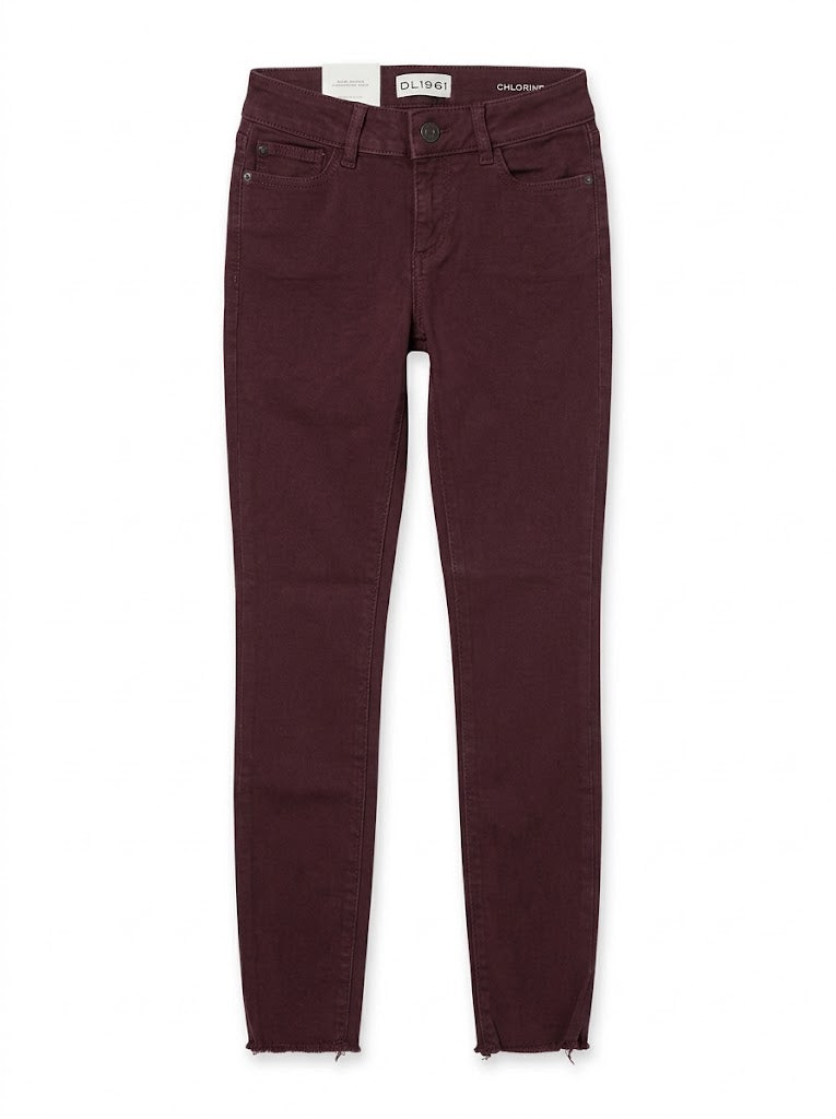 Girls BRANDED' Burgundy Maroon Skinny Fit Stretch Denim Pants with Raw Hems| SM GARMENTS