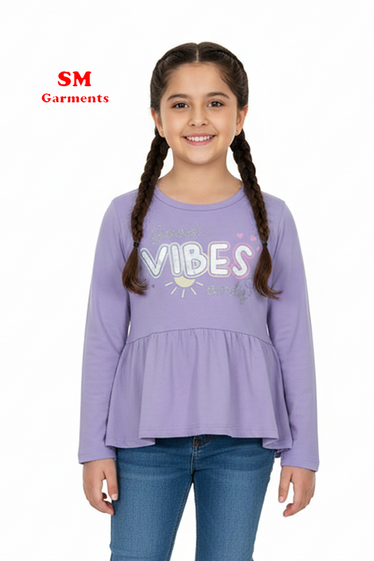 Infinity Kids Girls’ “Good Vibes Only” Peplum Long Sleeve Tee