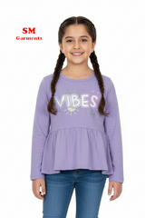 Infinity Kids Girls’ “Good Vibes Only” Peplum Long Sleeve Tee