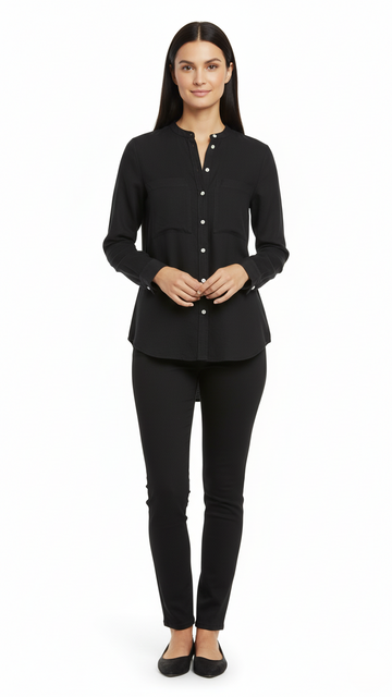 GINATRICOT WOMENS BLACK LINEN DOUBLE POCKET SHIRT