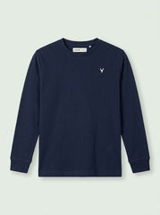 WINTER Boys' Casual Cotton-Blend Long-Sleeve T-Shirt with Chest Embroidery – Navy Blue