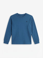 Boys' Long-Sleeve Casual Cotton T-Shirt with Embroidered Detail – Blue