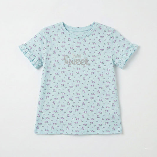 LC WAIKIKI Girls Floral Printed Embroided text Tee