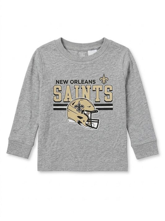 WINTER Boys' New Orleans Football Graphic Long-Sleeve T-Shirt – Heather Gray Crewneck Top