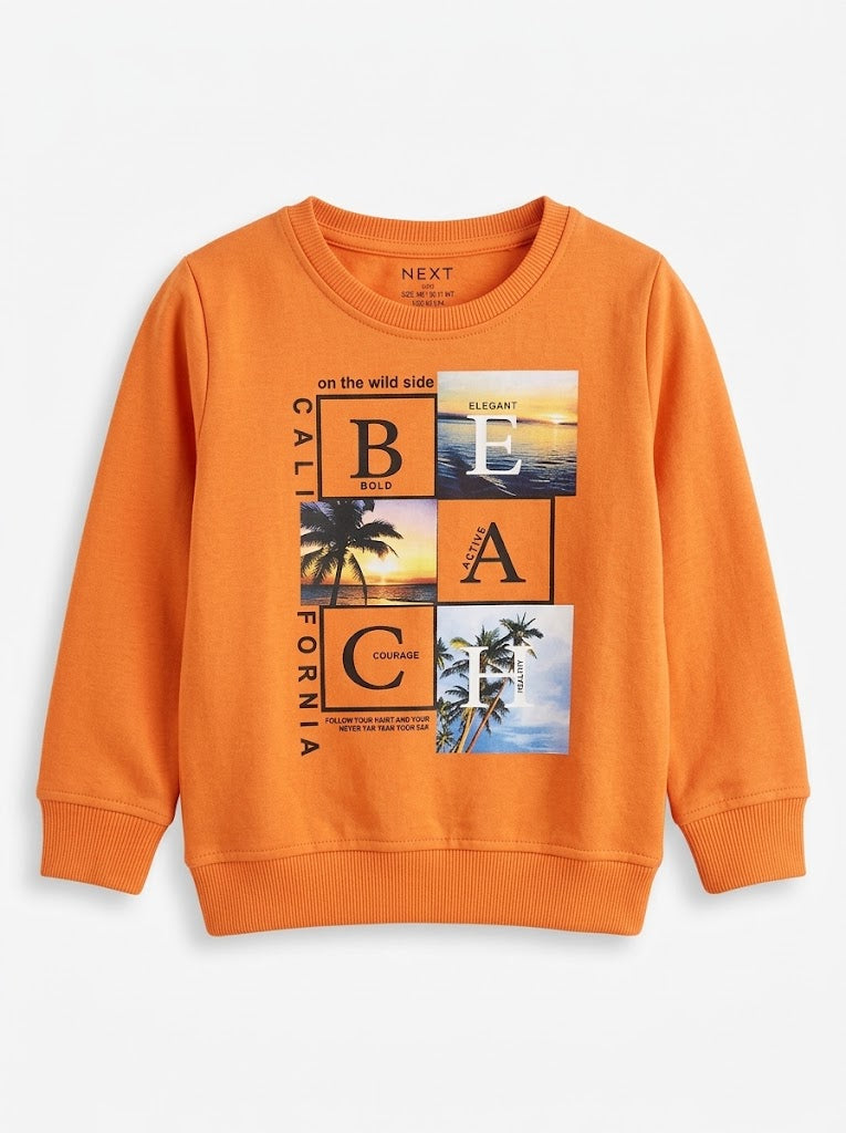 Boys' Long-Sleeve Casual Cotton Graphic Sweatshirt – Orange