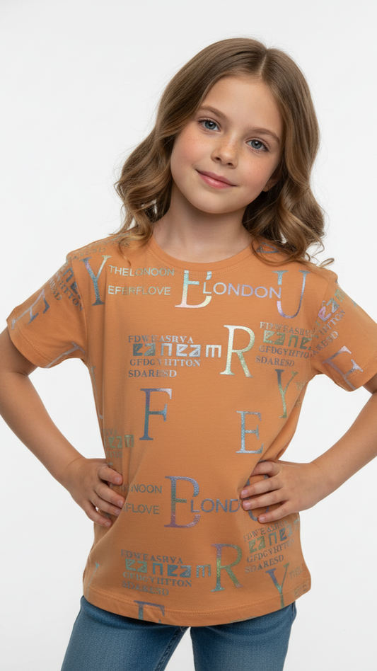 M&S Girls Metallic Print T Shirt