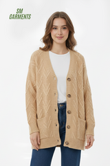 RED WOMENS DOUBLE POCKET V-NECK CARDIGAN