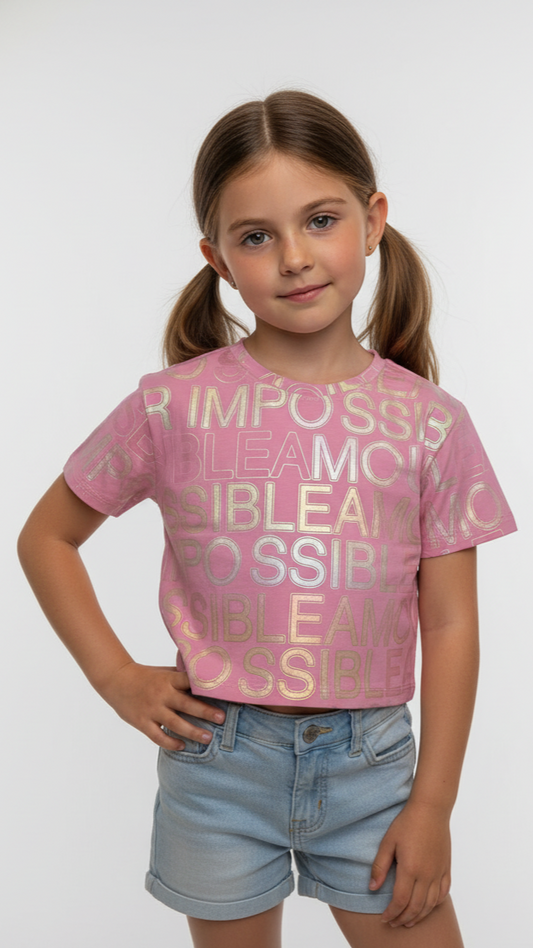 M&S Girls Impossible is Possible Metallic Print T Shirt