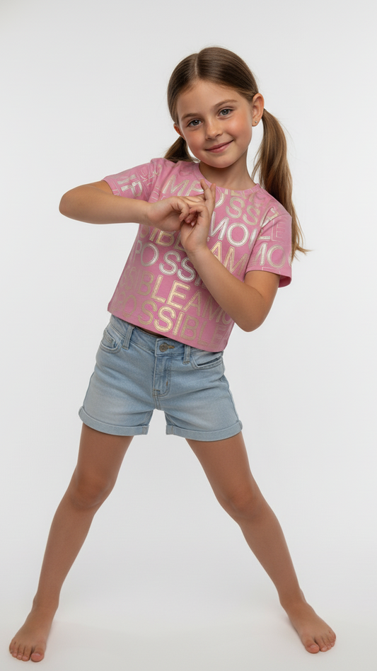 M&S Girls Impossible is Possible Metallic Print T Shirt