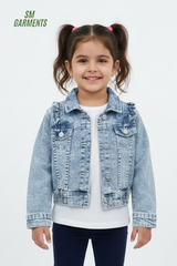 GIRLS MANNING PRINTED FLOWER CROPPED DENIM JACKET