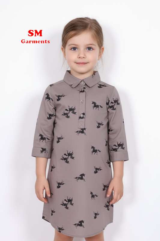 Girls Grey Unicorn Printed Tunic Shirt