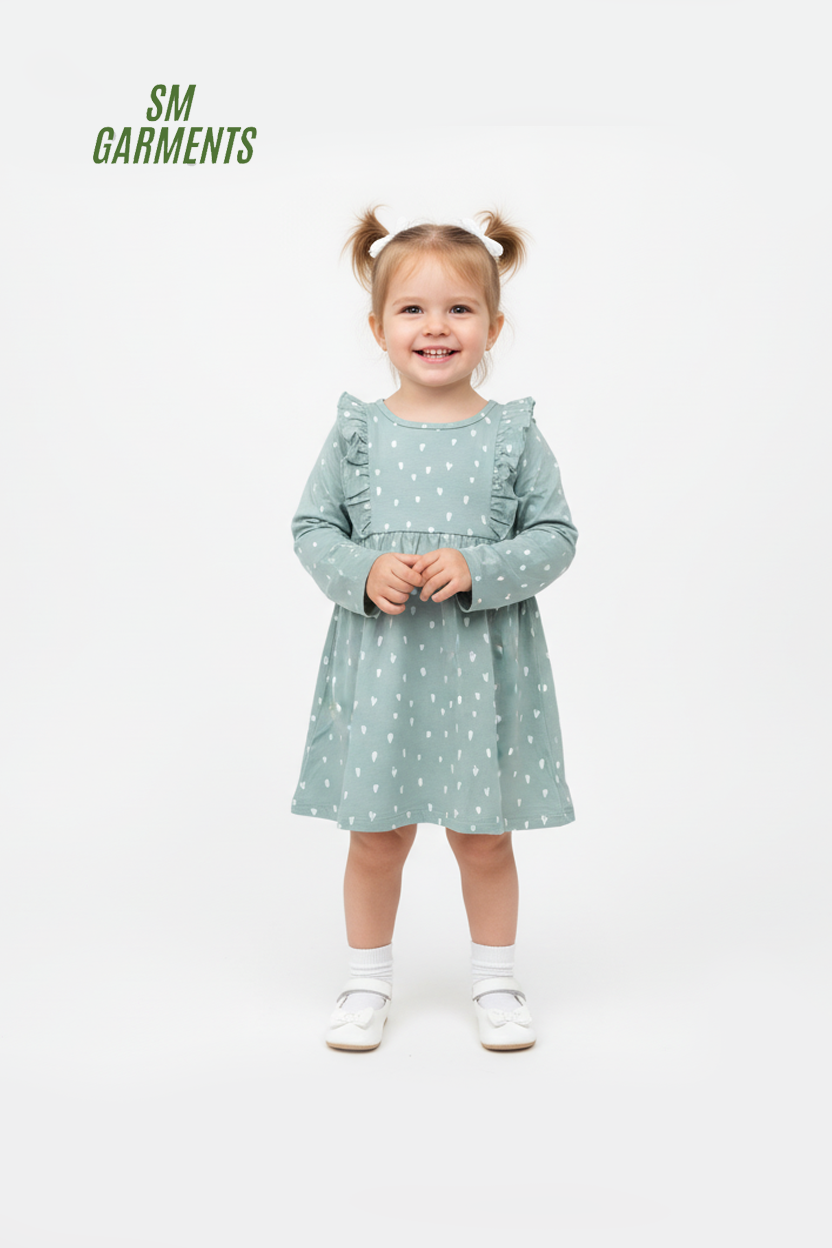 H&M GIRLS PRINTED FULL SLEEVED DRESS