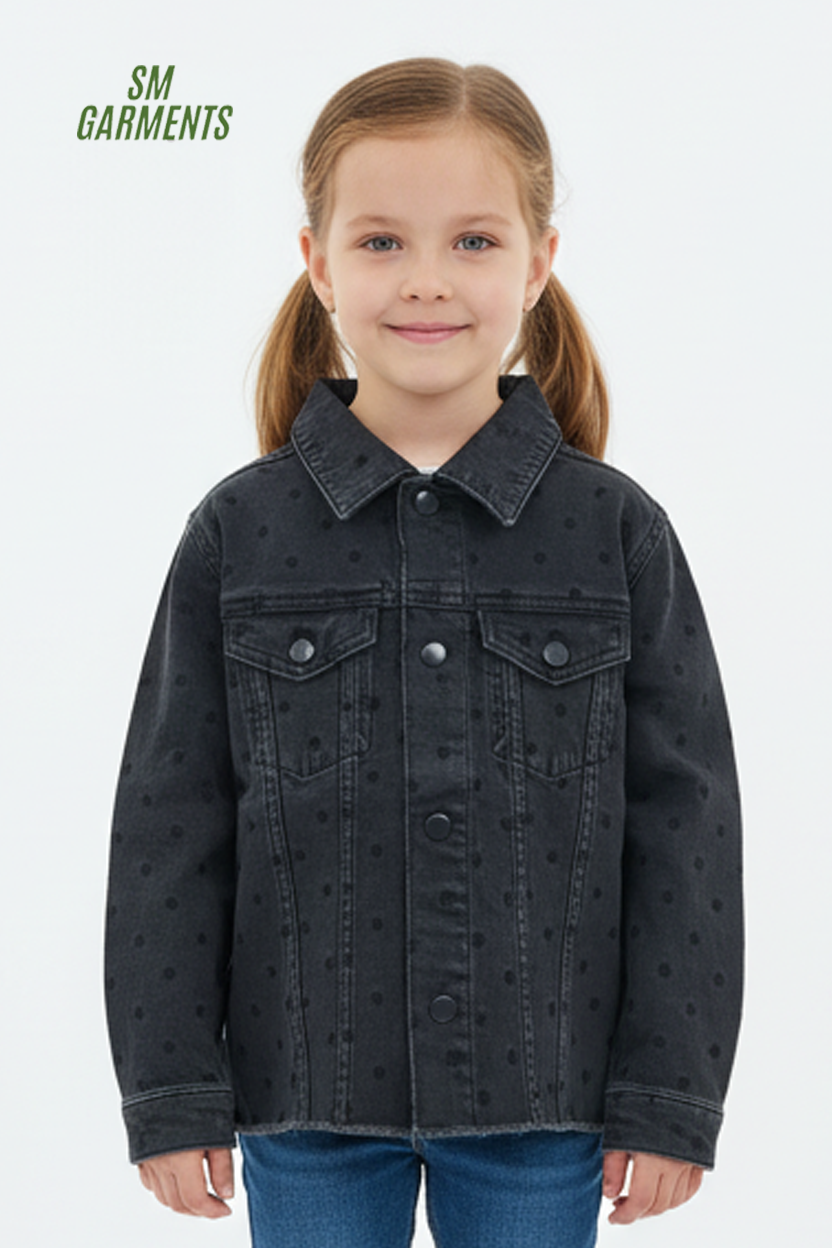 GIRLS MANNING DOUBLE POCKET  CROPPED DENIM JACKET