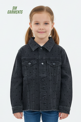 GIRLS MANNING DOUBLE POCKET  CROPPED DENIM JACKET