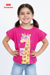 OBAIBI GIRLS GIRAFFE PRINTED TEES