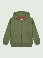 Boys BRANDED ' Olive Green Full-Zip Hoodie with Contrast Details