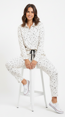 OYSHO WOMEN FLORAL EMBROIDED COLLAR T SHIRT AND TROUSER SET