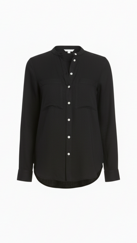 GINATRICOT WOMENS BLACK LINEN DOUBLE POCKET SHIRT
