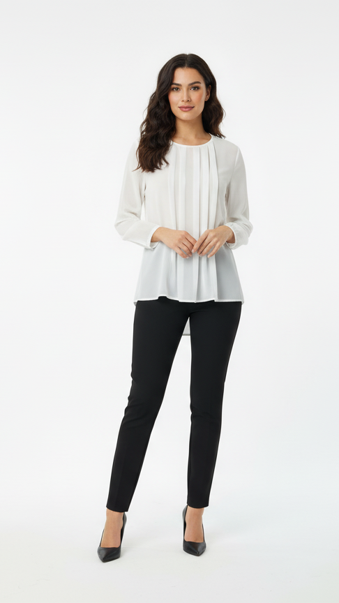 WOMEN WHITE PLEATED TOP WITH INNER