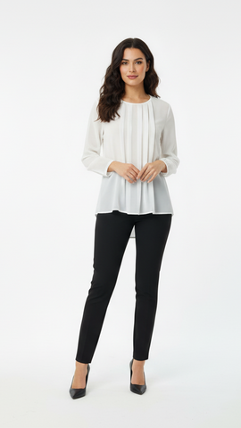 WOMEN WHITE PLEATED TOP WITH INNER