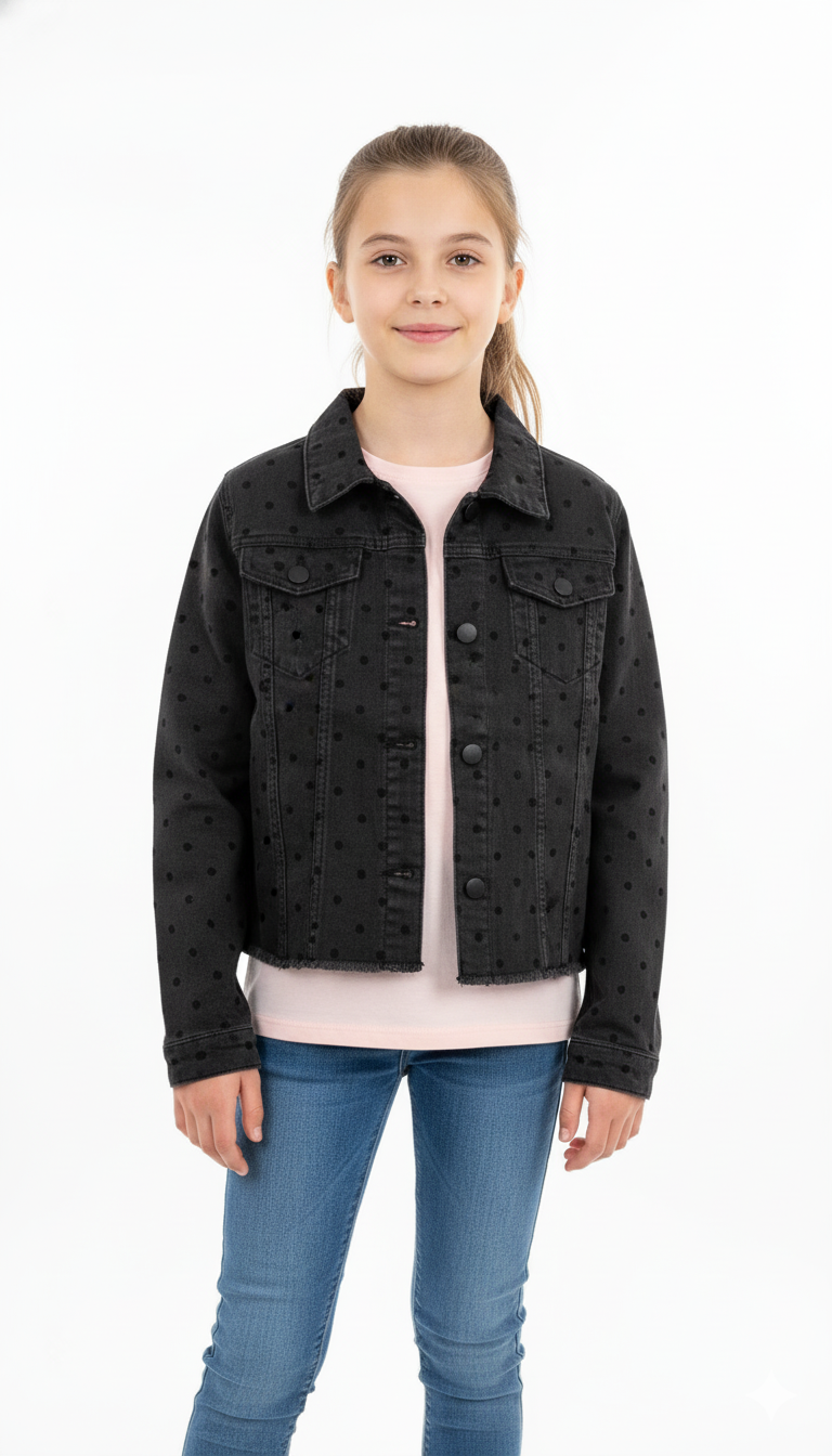 GIRLS MANNING DOTTY CROPPED DENIM JACKET