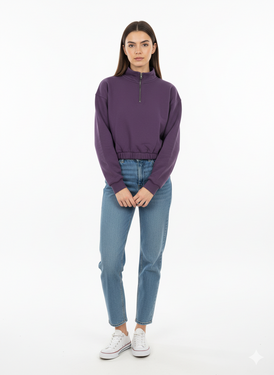 BERSHKA WOMEN ZIPP UP CROPPED SWEATSHIRT
