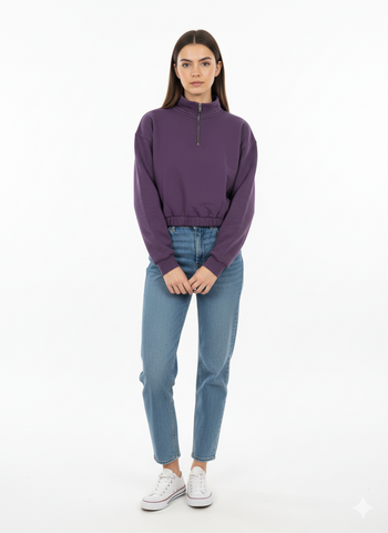BERSHKA WOMEN ZIPP UP CROPPED SWEATSHIRT