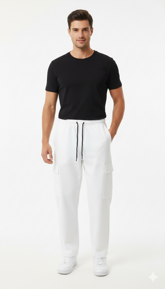 BERSHKA MENS WHITE CARGO TROUSER