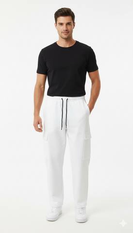 BERSHKA MENS WHITE CARGO TROUSER