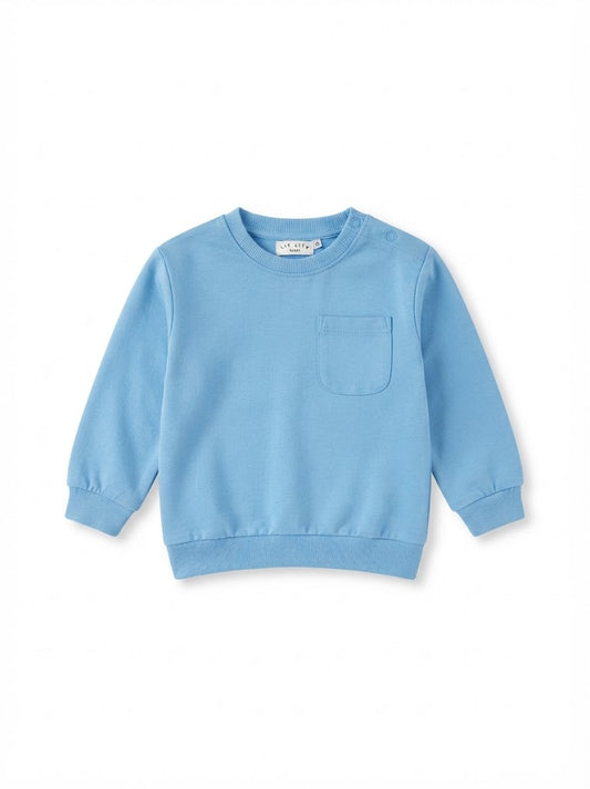 Kids IMPORT QUALITY' Long-Sleeve Pocket Sweatshirt – Light Blue Shoulder-Snap Crewneck Pullover