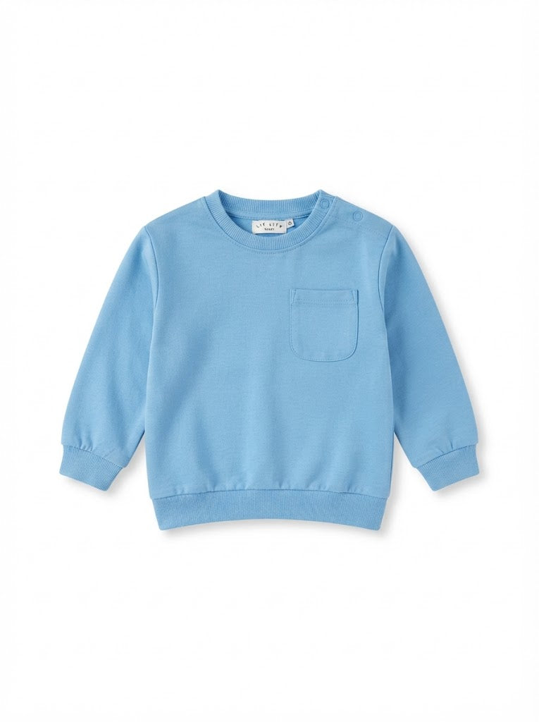 Kids IMPORT QUALITY' Long-Sleeve Pocket Sweatshirt – Light Blue Shoulder-Snap Crewneck Pullover
