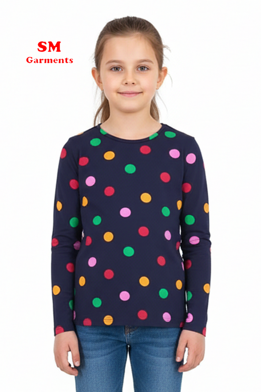 Girls Multicolor Polka Dot Long Sleeve Tee