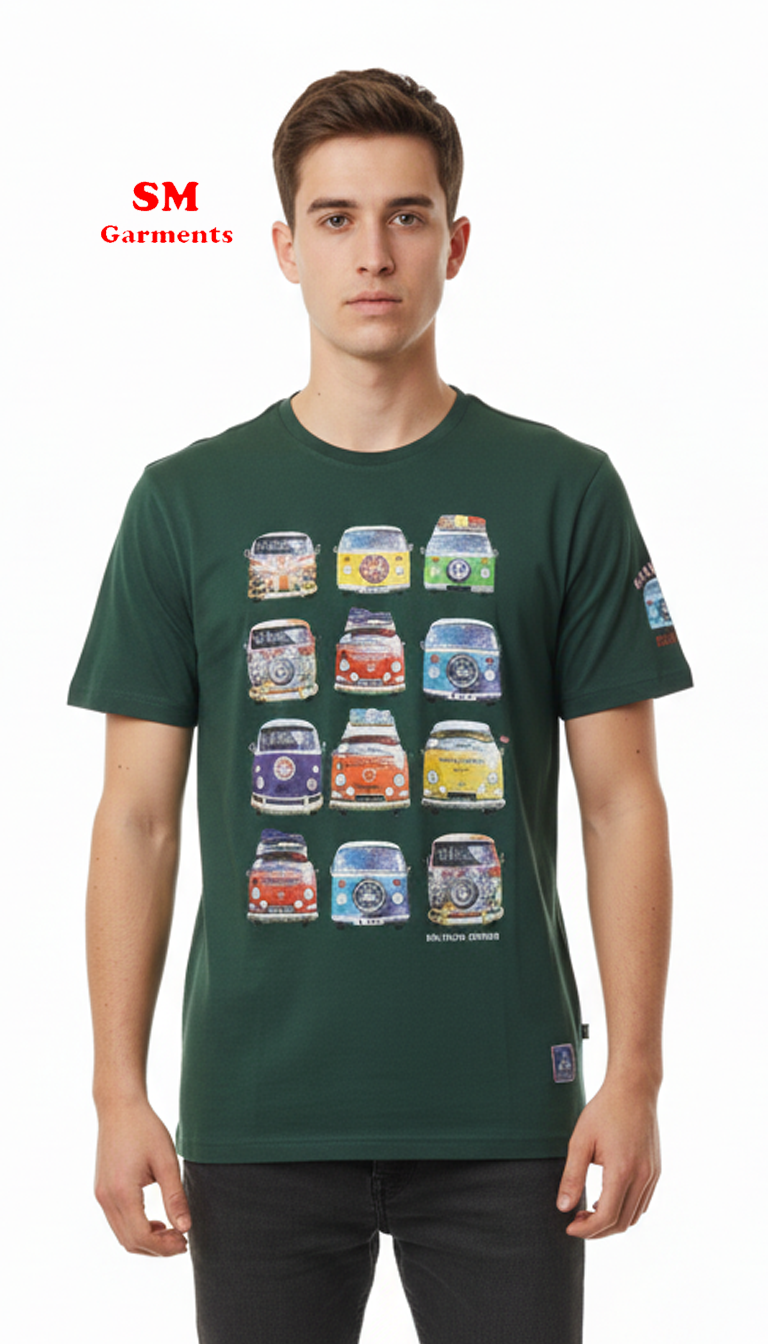 BS MEN'S PRINTED BOTTLE GREEN T SHIRT