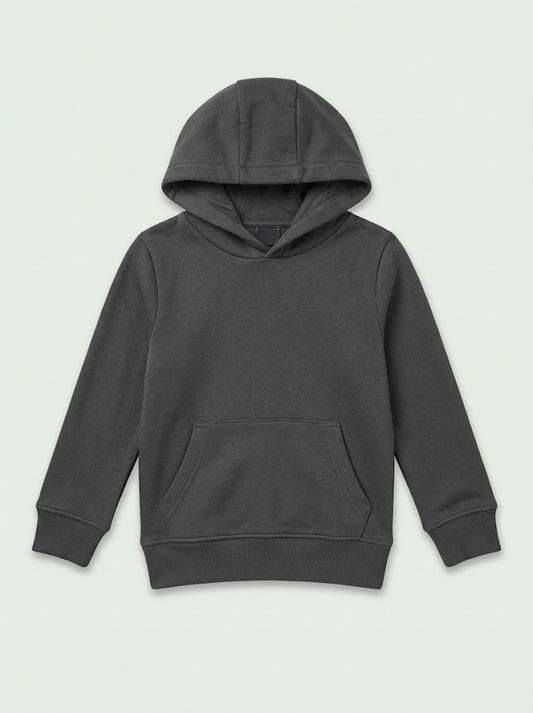 Boys Solid Dark Grey Casual Pullover Hoodie with Kangaroo Pocket