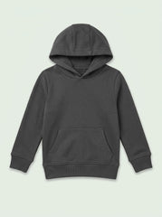 Boys Solid Dark Grey Casual Pullover Hoodie with Kangaroo Pocket