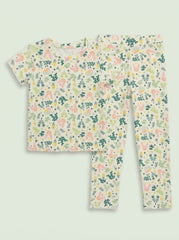 Girls' 2-Piece Bunny and Foliage Print Short-Sleeve Top and TROUSETSet