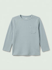 CA Boys' Dusty Blue Ribbed Long-Sleeve T-Shirt with Chest Pocket
