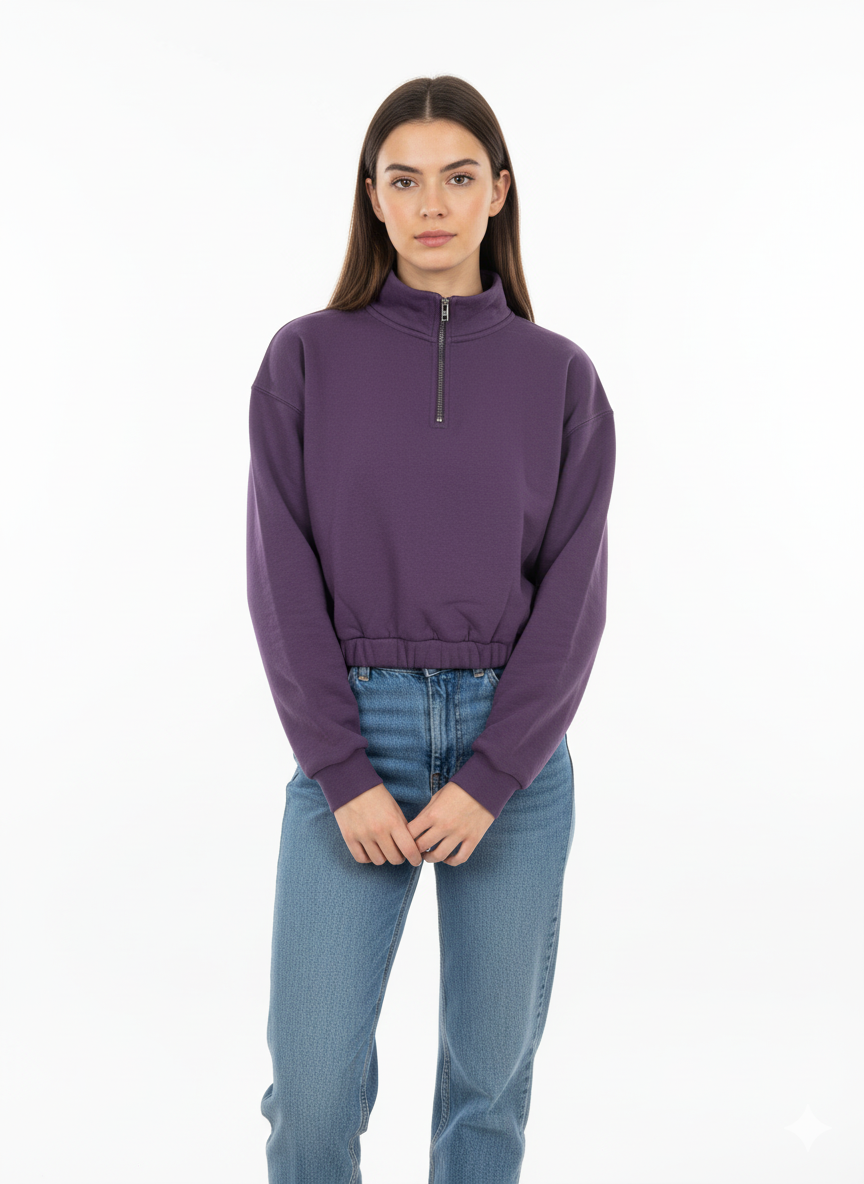 BERSHKA WOMEN ZIPP UP CROPPED SWEATSHIRT