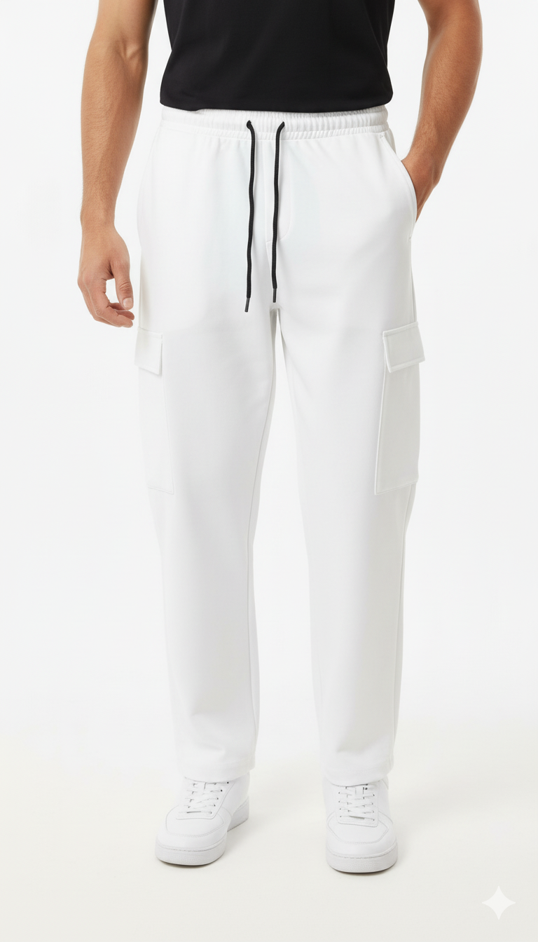 BERSHKA MENS WHITE CARGO TROUSER