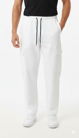 BERSHKA MENS WHITE CARGO TROUSER
