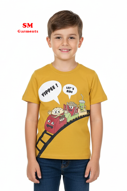 Yellow Cartoon Print T-Shirt for Boys